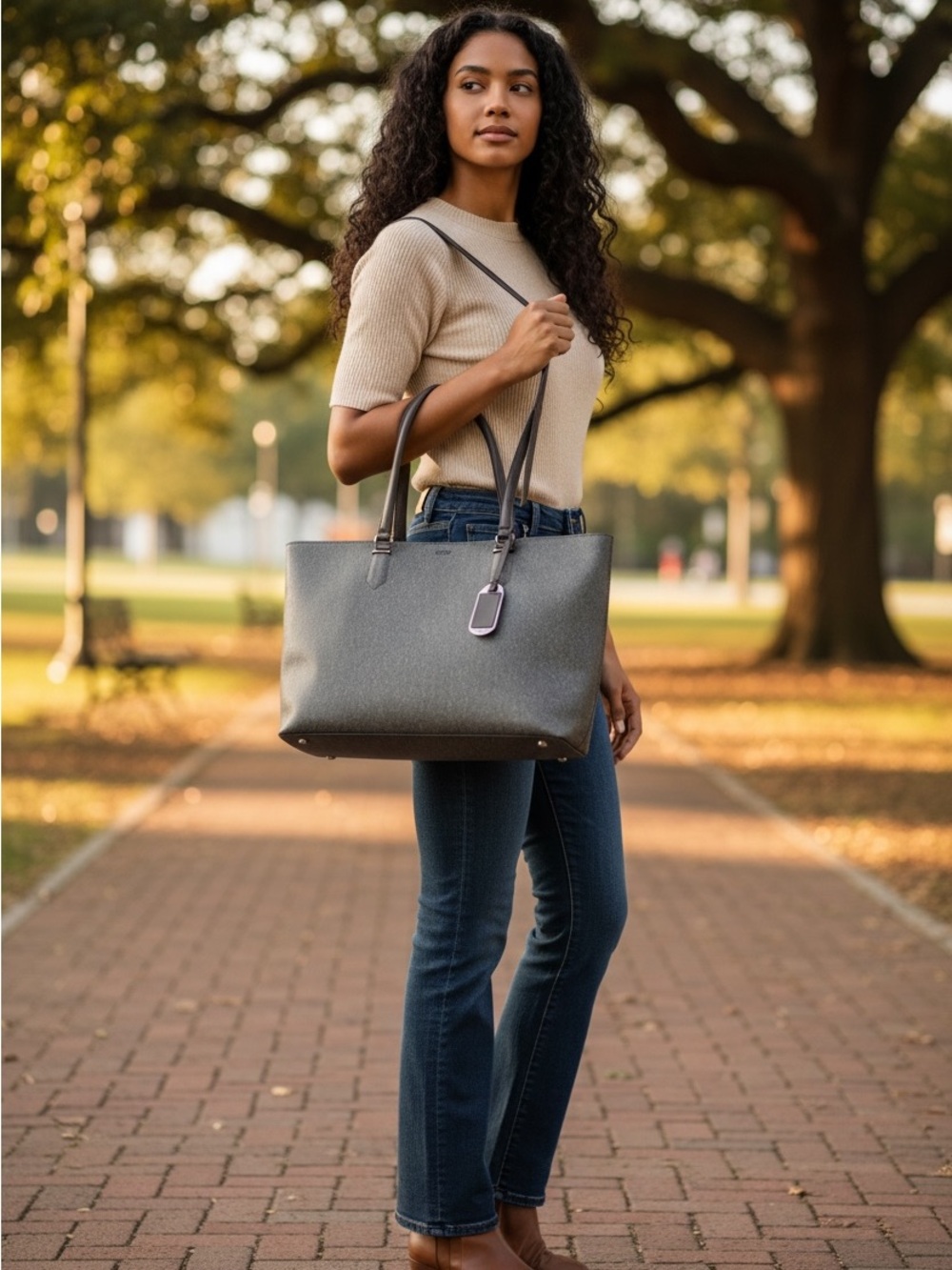 Tumi Earl Gray Tote (Nan) with Textured Fabric. Sophisticated and Beautiful!